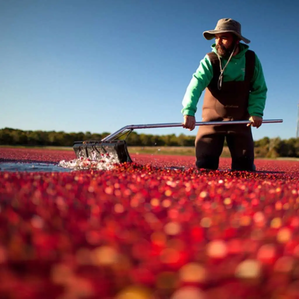 A man working inside cranberry bog